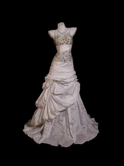 White Prom Dress Mermaid Spaghetti Straps Beaded With Folded Modest Formal Party Gown RB9908