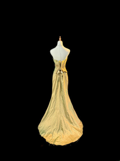 Vintage 70s Prom Dresses Mermaid Sweetheart Gold Sleeveless For Women Long Evening Formal Outfits RB3570