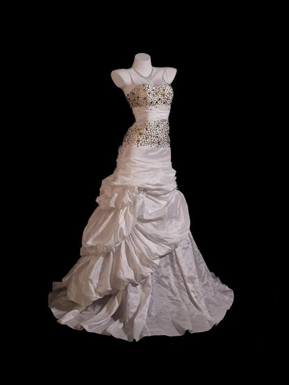 White Prom Dress Mermaid Spaghetti Straps Beaded With Folded Modest Formal Party Gown RB9908