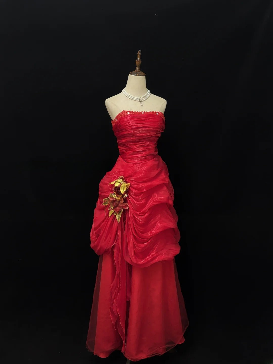 Princess Ball Gown Strapless Red With Flower Tiered Layers Quince Dress Voluminous Sweet 16 Sweet Sixteen Outfits Vestido de 15 RB7479