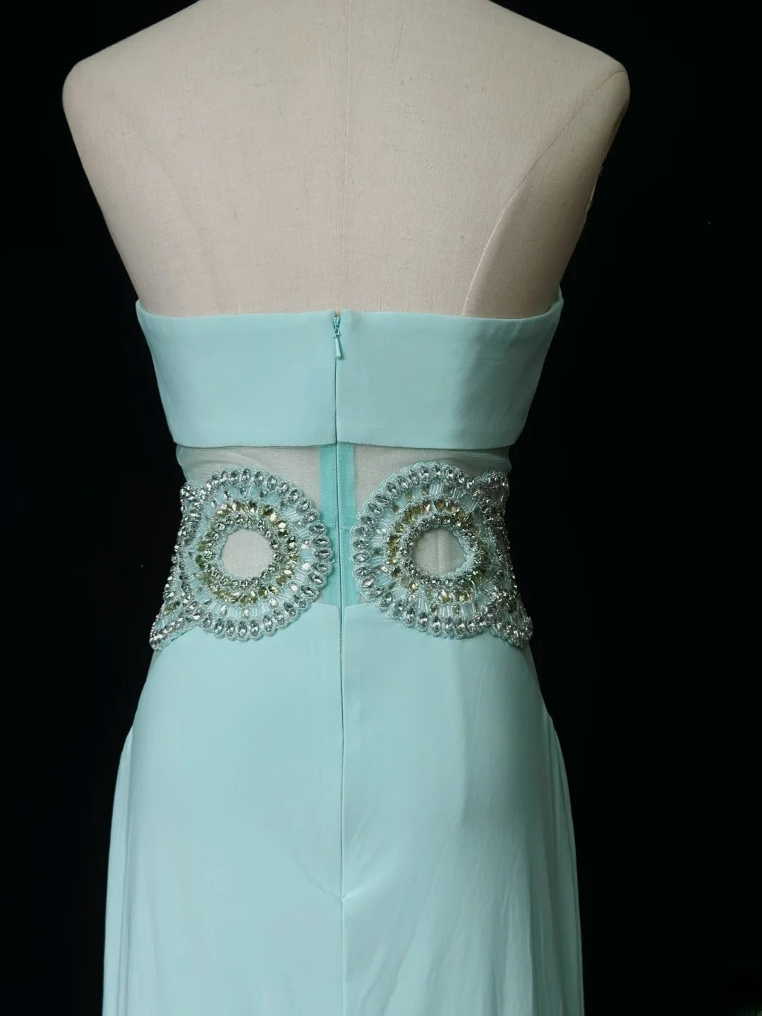 Vintage 70s Prom Dresses Mermaid Halter Tiffany Blue With Silver Beading Long Party Dress Formal Outfits RB5920