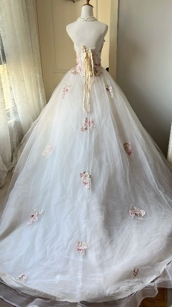 Bescheidenes langes Sweet-16-Kleid mit herzförmigem Ausschnitt, Tüll und Applikationen, Ballkleid für Sweet-Sixteen-Party, Geburtstagskleider RC0477