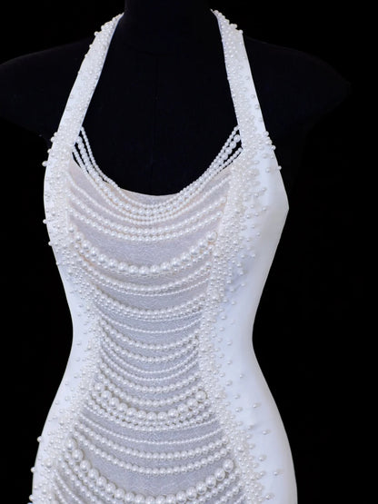 Robe de mariée intemporelle, style sirène romantique, dos nu, ornée de perles, blanche, tailles petites et grandes, SA110