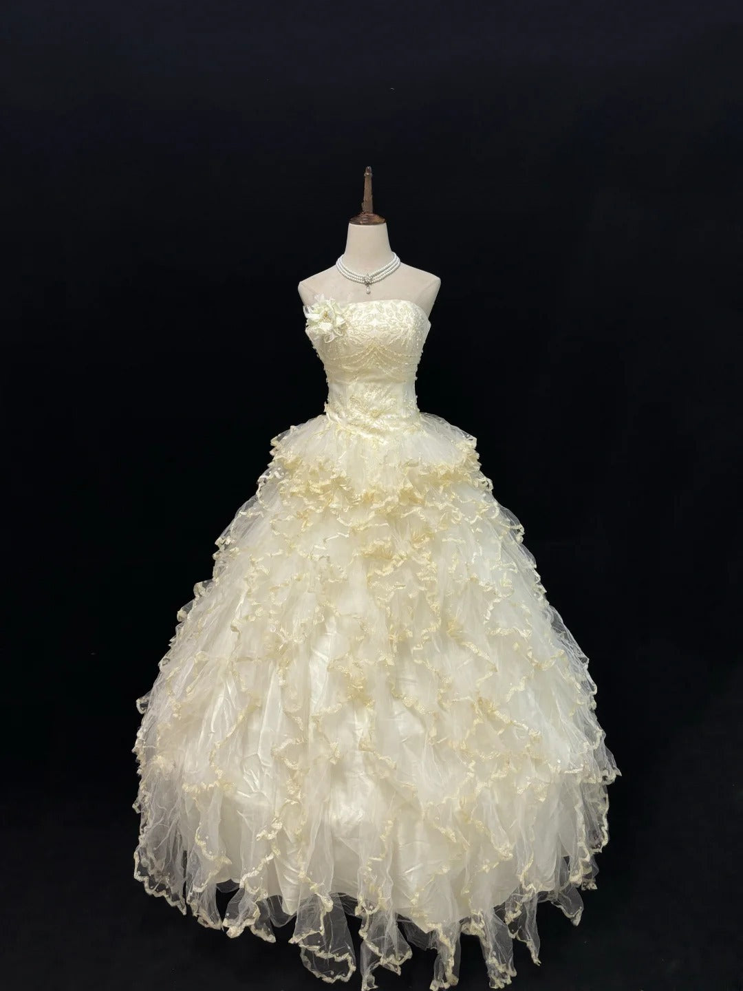 Princess Ball Gown Strapless Yellow With Tiered Layers Quince Dress Voluminous Sweet 16 Sweet Sixteen Outfits Vestido de 15 RB7481