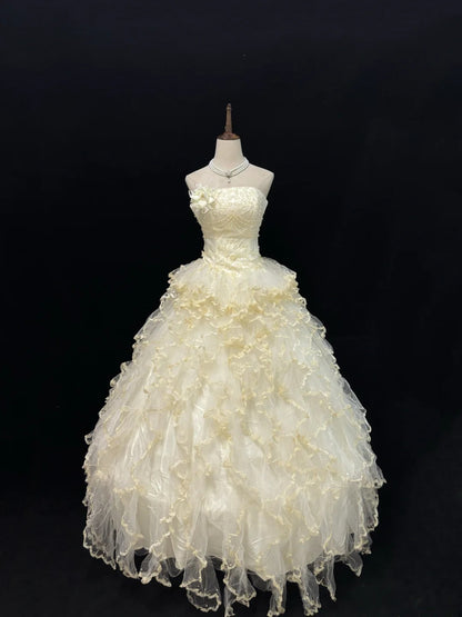 Princess Ball Gown Strapless Yellow With Tiered Layers Quince Dress Voluminous Sweet 16 Sweet Sixteen Outfits Vestido de 15 RB7481
