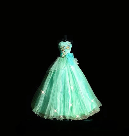 Cute Ball Gown Sweetheart Green Tulle Long Quinceañera Dress Moda 2000 15 Quinceanera Dresses Ideas Sweet 16 Outfit RB7096