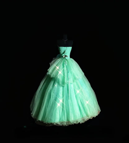 Cute Ball Gown Sweetheart Green Tulle Long Quinceañera Dress Moda 2000 15 Quinceanera Dresses Ideas Sweet 16 Outfit RB7096
