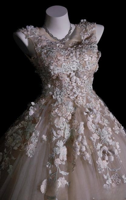 Light Blush Pink Prom Dress Ball Gown V Neck With Appliques Modest Formal Party Gown RB9909