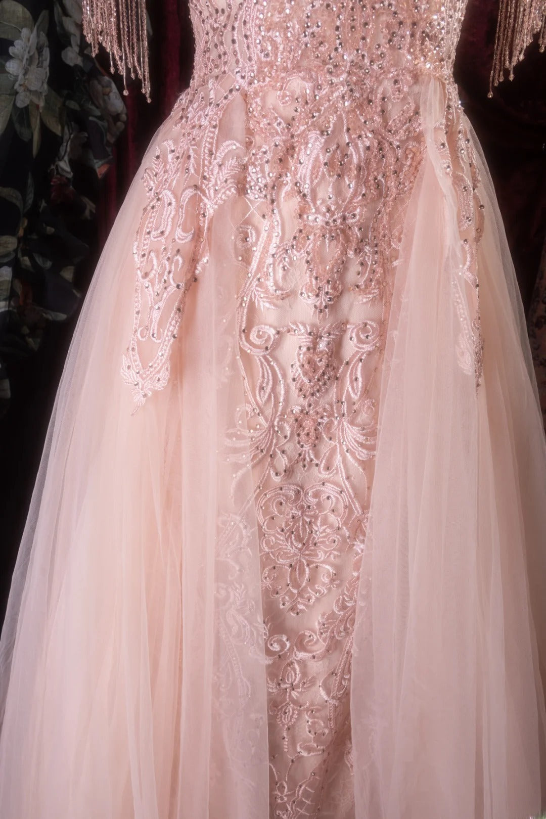 Elegant Mermaid Scoop Pink Tulle With Appliqued Lace Long Prom Dresses Formal Outfit Evening Night Dress RB8127
