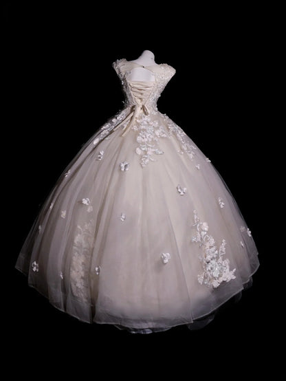 Light Blush Pink Prom Dress Ball Gown V Neck With Appliques Modest Formal Party Gown RB9909