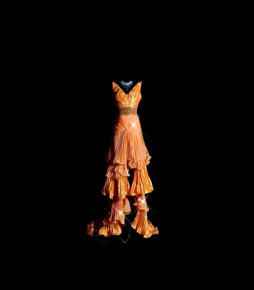 Vintage High Low V Neck Orange With Tiered Layers Prom Dress Formal Dress Party Dresses RB7097