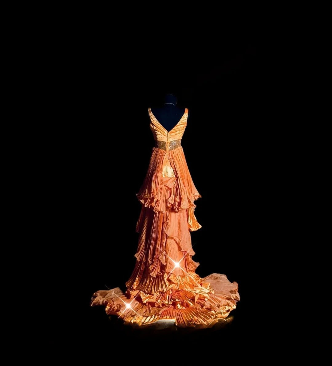 Vintage High Low V Neck Orange With Tiered Layers Prom Dress Formal Dress Party Dresses RB7097