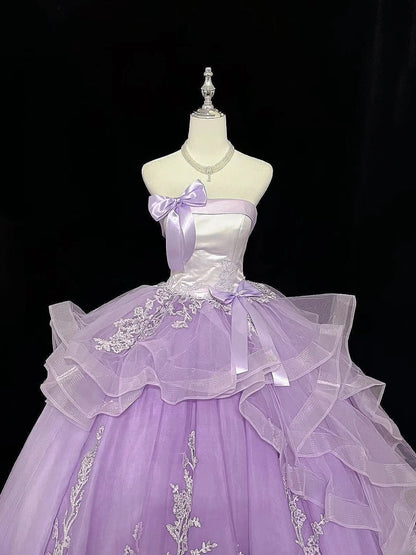 Princess Ball Gown Strapless Lilac With Tiered Layers Lace Quince Dress Voluminous Sweet 16 Sweet Sixteen Outfits Vestido de 15 RB7482