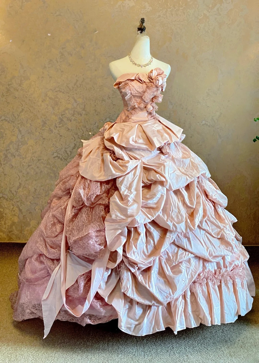 Quinceanera Dress Floral Pink Floor Length Ball Gown Strapless Sweet 15 15th Birthday Gown RB9079