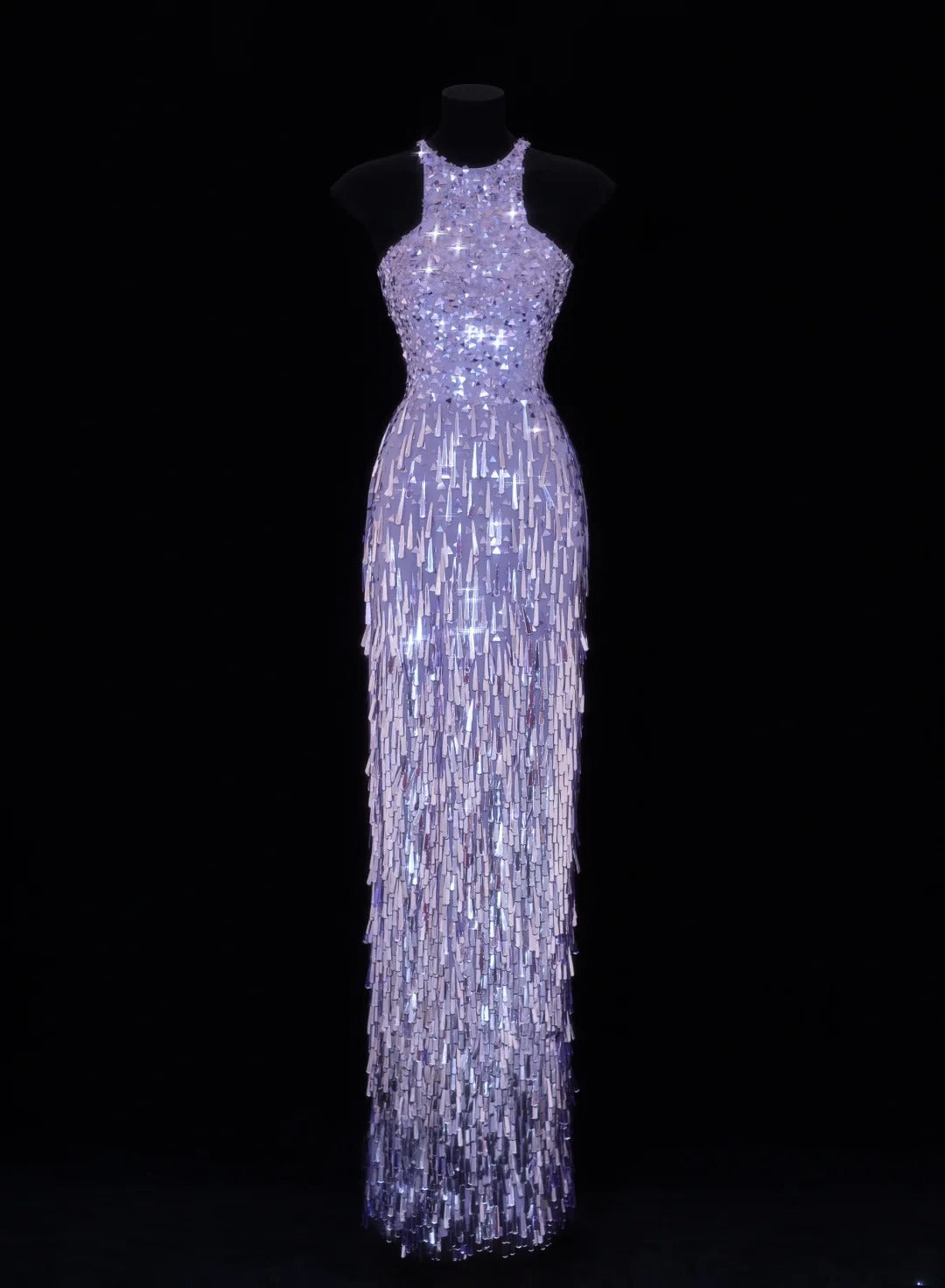 Elegantes, formelles Etuikleid mit U-Boot-Ausschnitt, lila Pailletten und Quasten – ein beeindruckendes langes Ballkleid oder Abendkleid SA113