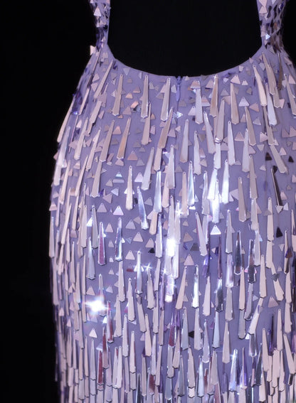 Elegantes, formelles Etuikleid mit U-Boot-Ausschnitt, lila Pailletten und Quasten – ein beeindruckendes langes Ballkleid oder Abendkleid SA113