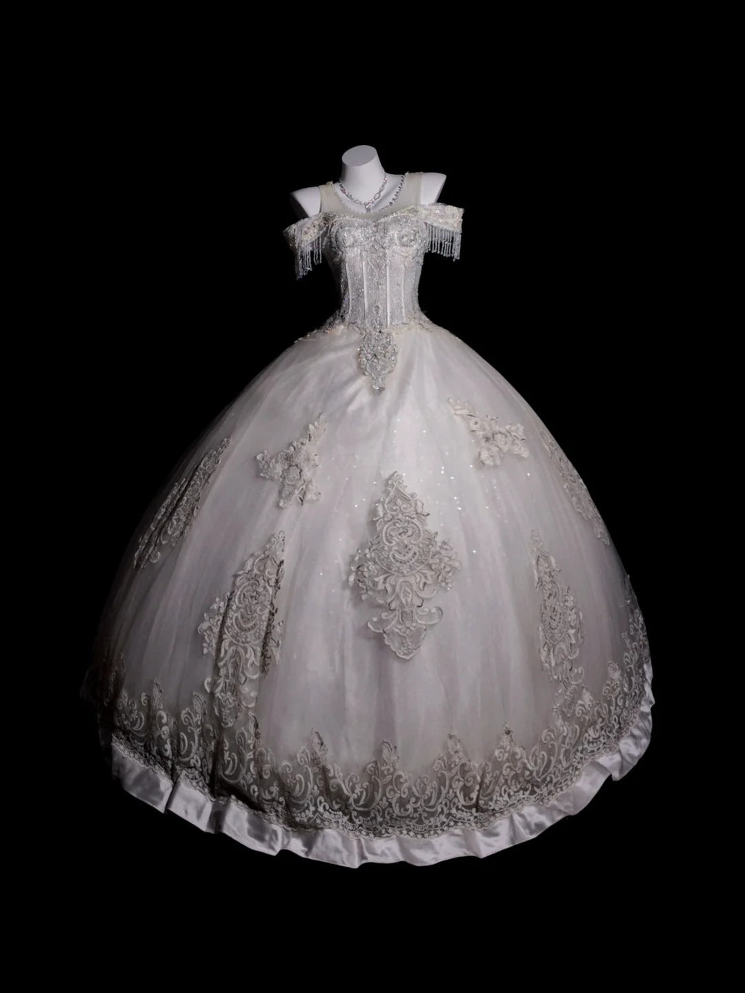 Vintage Wedding Dress Ball Gown Off Shoulder Tulle Lace White With Sleeves Bridal Gown for Big Day RB9911