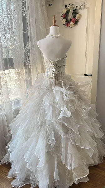 Dezentes Sweet-16-Kleid, lang, mit herzförmigem Ausschnitt, Tüll und gestuften Lagen, Ballkleid für Sweet-Sixteen-Party, Geburtstags-Kleider RC0480