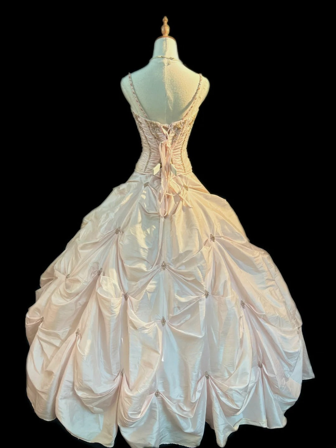 Robe de bal modeste, bretelles fines, rose poudré avec perles, sans manches, longue, pour Robe de bal douce 16 ans, Dix-sept, Robe de Quinceañera RB3573