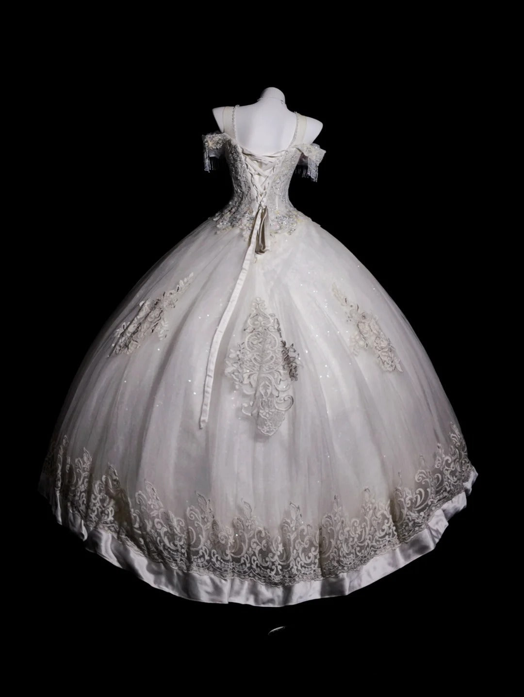 Vintage Wedding Dress Ball Gown Off Shoulder Tulle Lace White With Sleeves Bridal Gown for Big Day RB9911