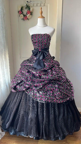 Dezentes, langes, trägerloses Sweet 16-Ballkleid aus schwarzem Tüll mit Schleife, Geburtstagskleid für die Sweet Sixteen-Party RC0481
