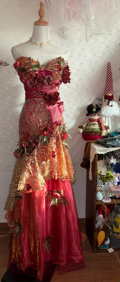 Vintage 70s Prom Dresses Mermaid Sweetheart Red Sleeveless For Women Long Evening Formal Outfits RB3574