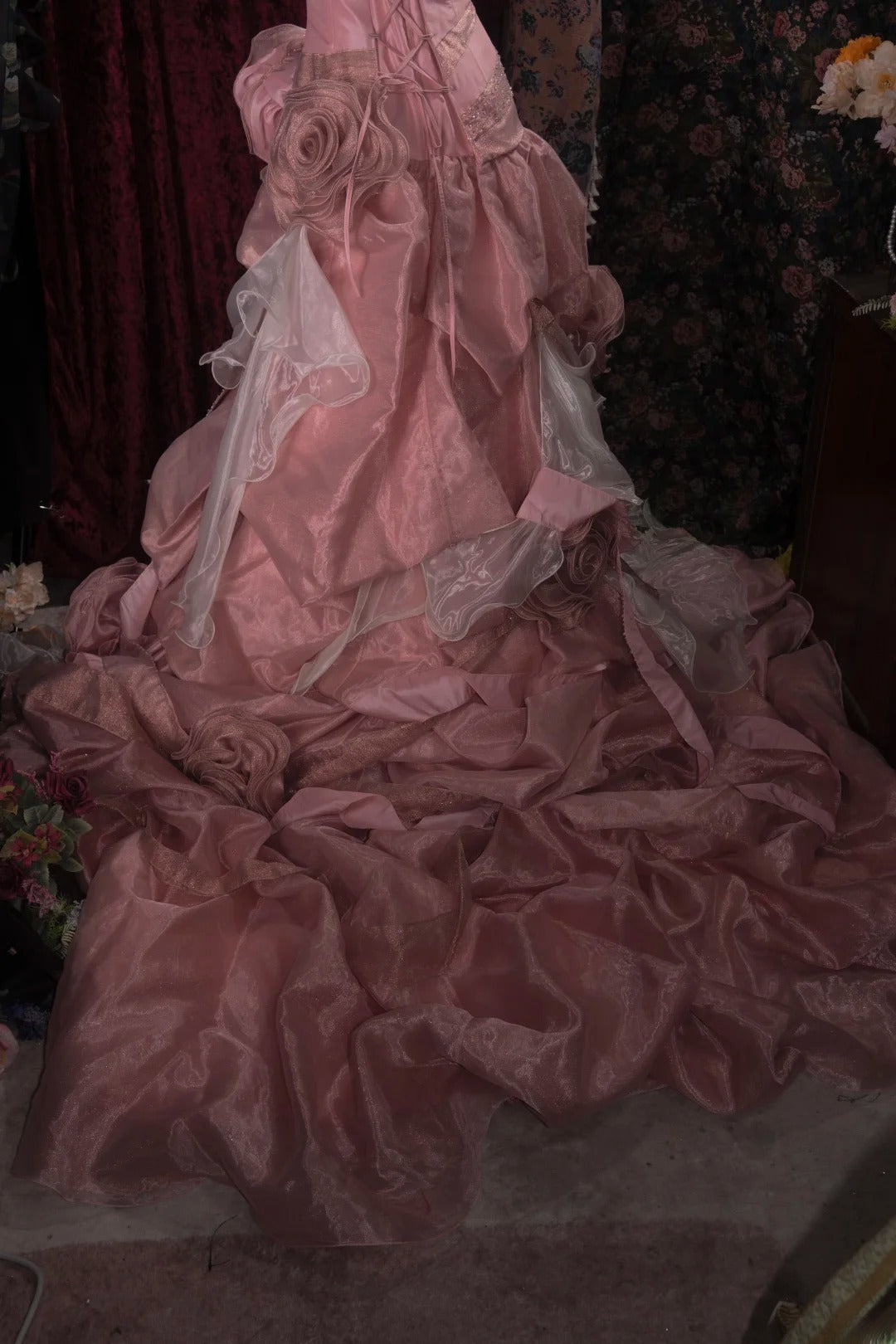 Elegant Mermaid Strapless Pink With Beading Flowers Long Prom Dresses Formal Outfit Evening Night Dress RB8130