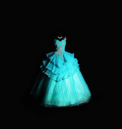 Cute Ball Gown One Shoulder Blue Long Quinceañera Dress Moda 2000 15 Quinceanera Dresses Ideas Sweet 16 Outfit RB7100