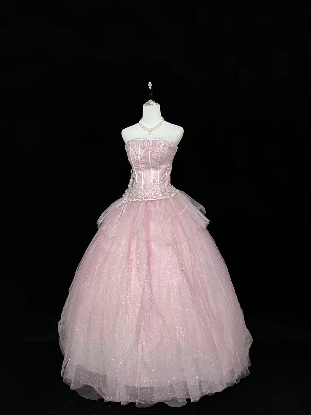 Princess Ball Gown Strapless Pink With Appliqued Quince Dress Voluminous Sweet 16 Sweet Sixteen Outfits Vestido de 15 RB7486
