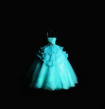 Cute Ball Gown One Shoulder Blue Long Quinceañera Dress Moda 2000 15 Quinceanera Dresses Ideas Sweet 16 Outfit RB7100
