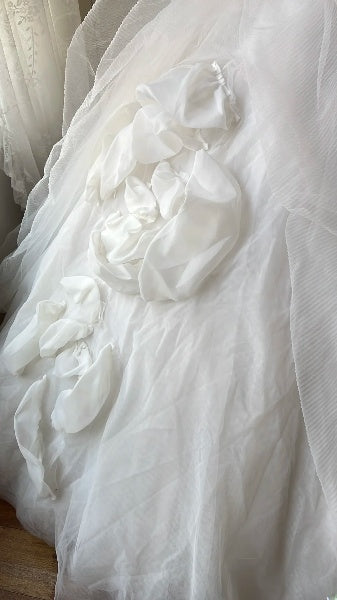 Princess Wedding Dress Ball Gown Sweetheart Tulle White With Flowers Floor Length Bridal Gown RC0482