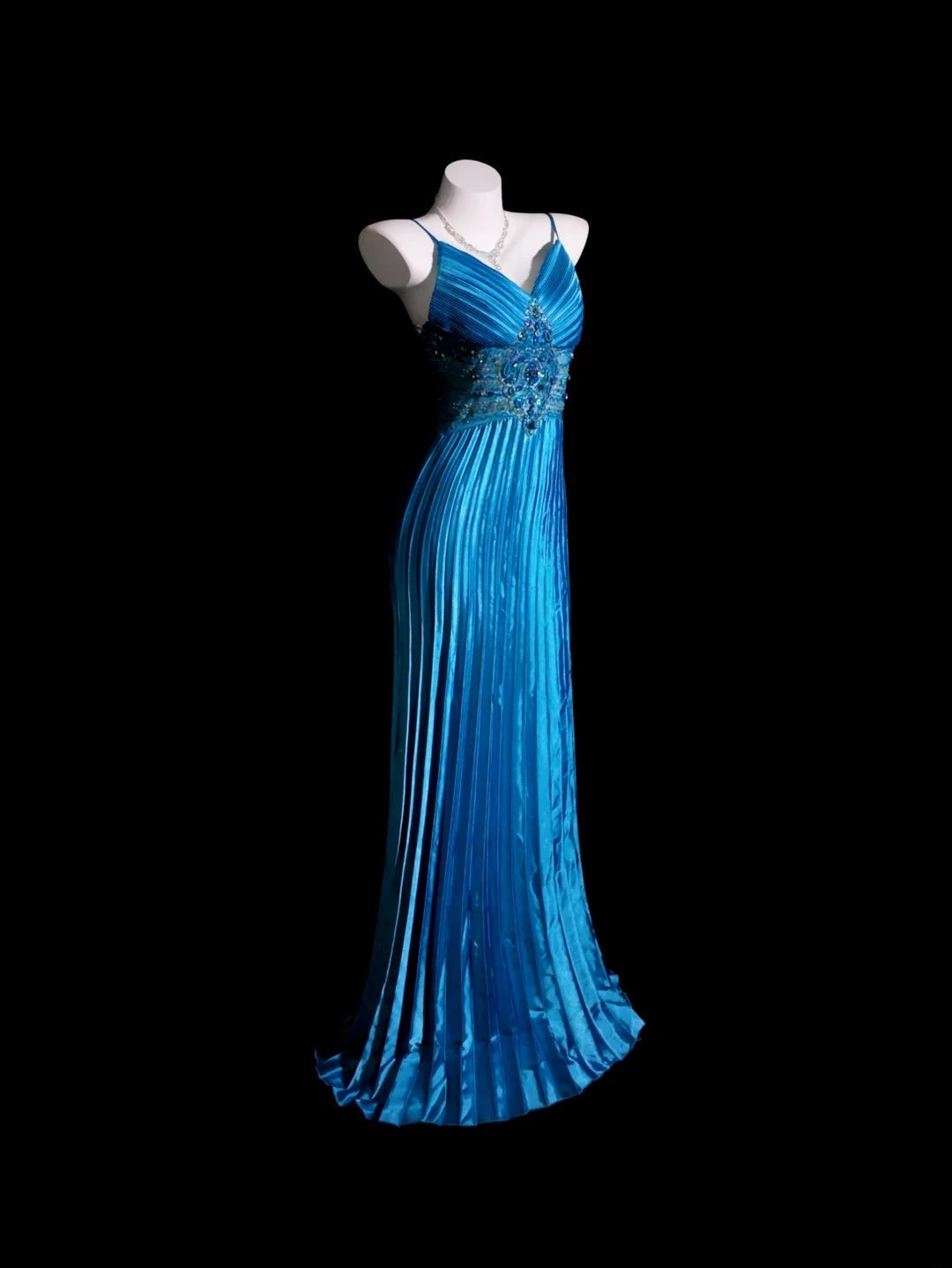 Blue Prom Dress Inspo Mermaid Spaghetti Straps With Beading Satin Modest Long Formal Party Gown RB9913