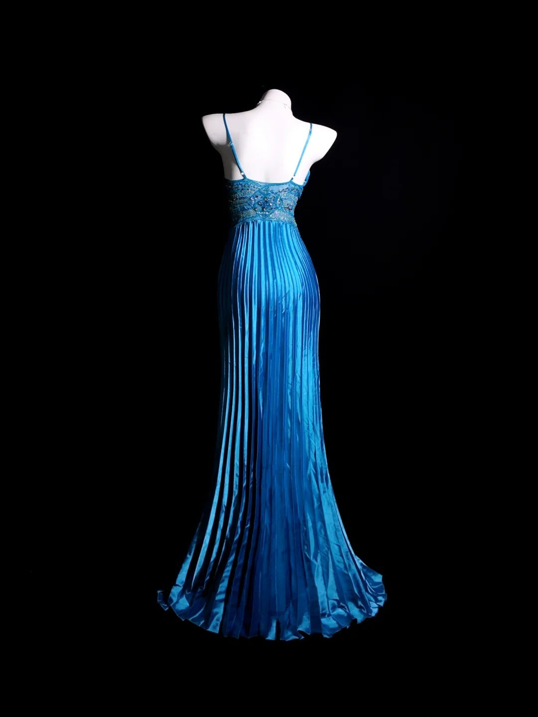 Blue Prom Dress Inspo Mermaid Spaghetti Straps With Beading Satin Modest Long Formal Party Gown RB9913