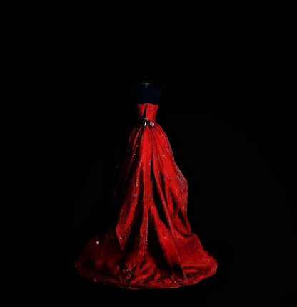 Vintage High Low Sweetheart Red With Appliqued Prom Dress Formal Dress Party Dresses RB7101