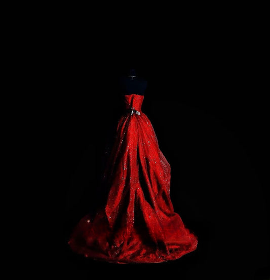 Vintage High Low Sweetheart Red With Appliqued Prom Dress Formal Dress Party Dresses RB7101