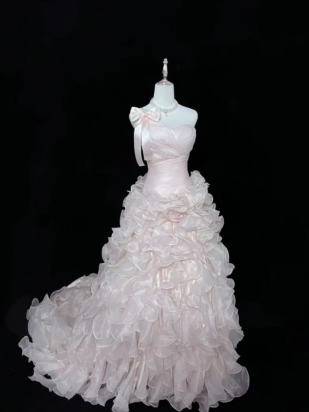 Vintage Mermaid One Shoulder Pink With Tiered Layers Prom Dress Formal Outfits Party Dresses RB7487