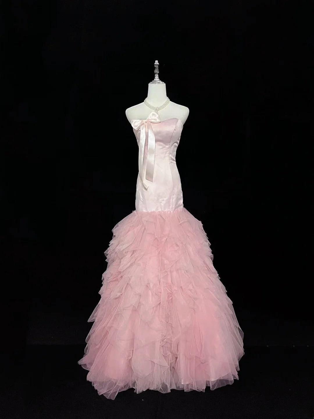 Vintage Mermaid Sweetheart Tulle Pink With Tiered Layers Prom Dress Formal Outfits Party Dresses RB7488