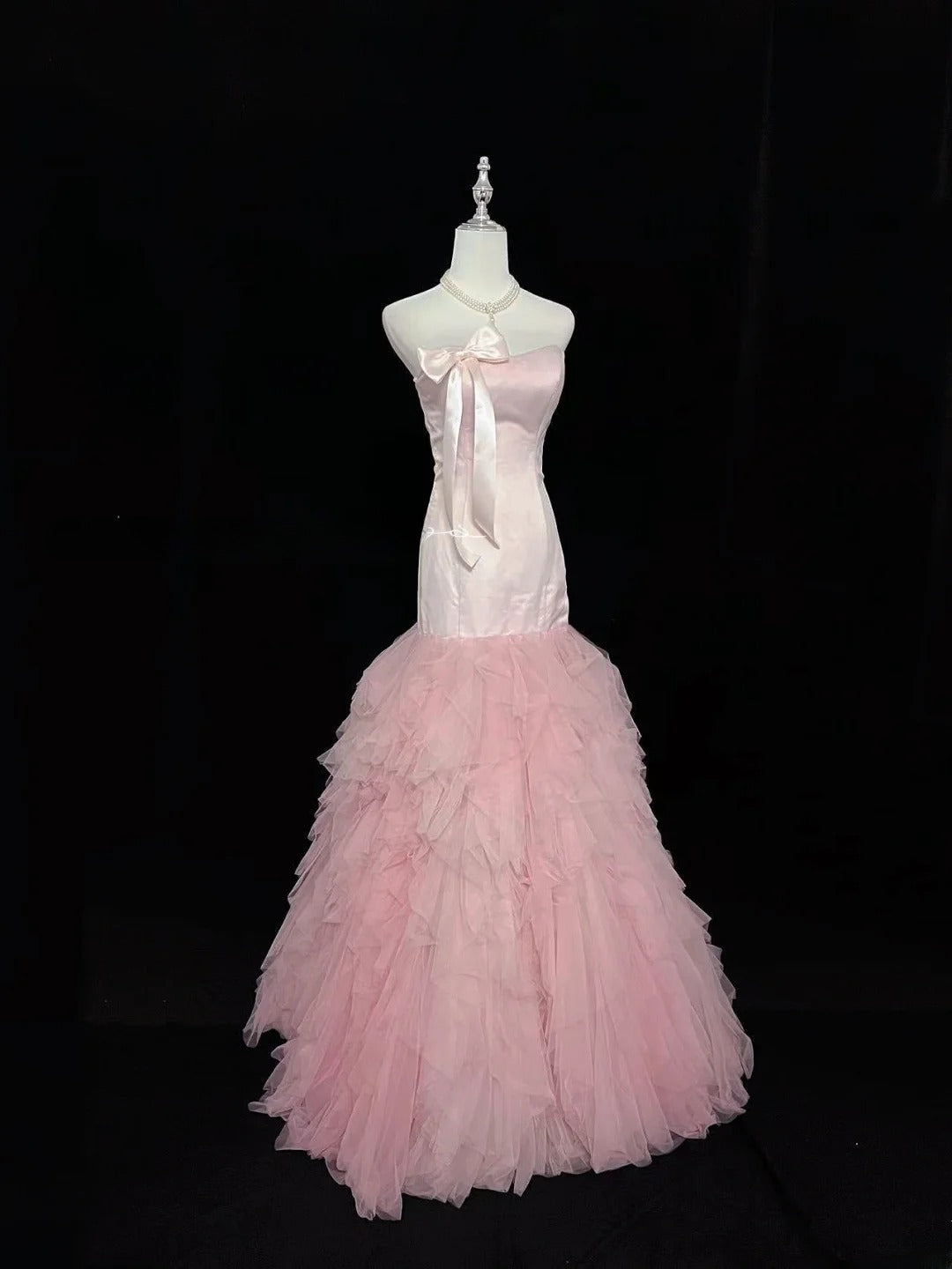 Vintage Mermaid Sweetheart Tulle Pink With Tiered Layers Prom Dress Formal Outfits Party Dresses RB7488