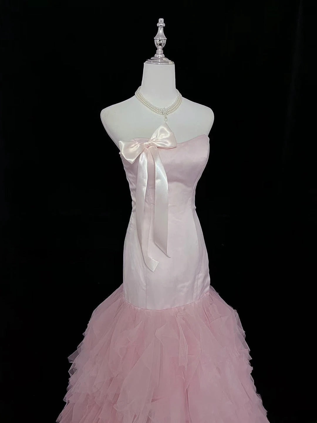Vintage Mermaid Sweetheart Tulle Pink With Tiered Layers Prom Dress Formal Outfits Party Dresses RB7488