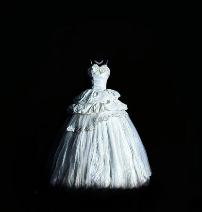 Cute Ball Gown Spaghetti Straps White Tulle Long Quinceañera Dress Moda 2000 15 Quinceanera Dresses Ideas Sweet 16 Outfit RB7103
