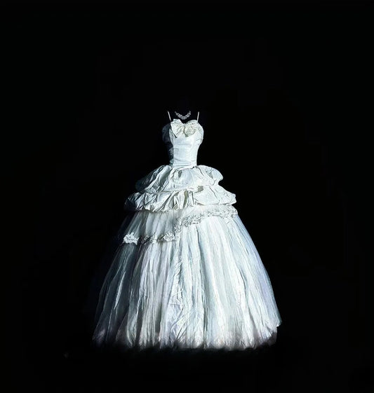 Cute Ball Gown Spaghetti Straps White Tulle Long Quinceañera Dress Moda 2000 15 Quinceanera Dresses Ideas Sweet 16 Outfit RB7103