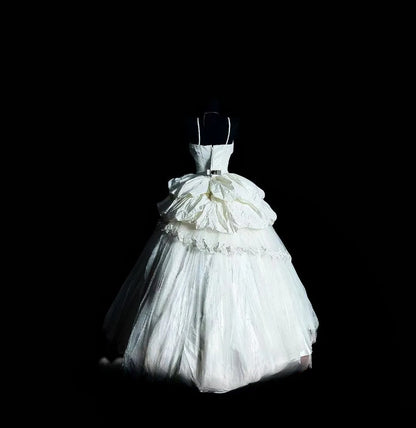 Cute Ball Gown Spaghetti Straps White Tulle Long Quinceañera Dress Moda 2000 15 Quinceanera Dresses Ideas Sweet 16 Outfit RB7103