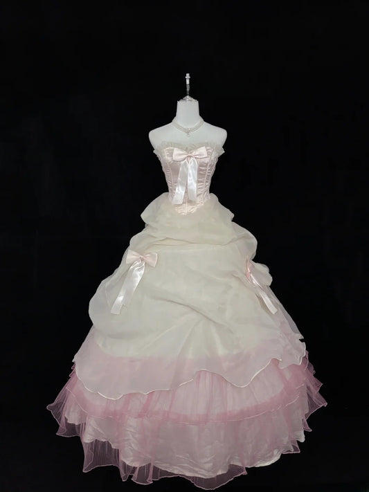 Prinzessinnen-Ballkleid trägerlos Rosa mit Schleife Quinceanera-Kleid voluminös Sweet 16 Outfit Vestido de 15 RB7490
