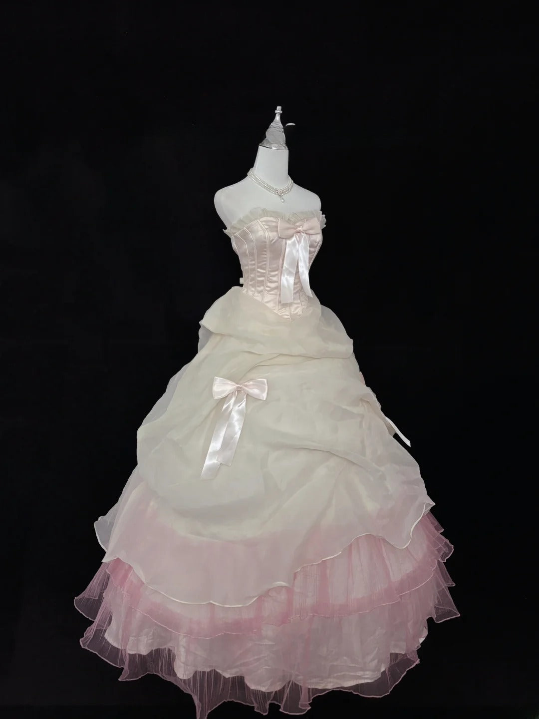 Princess Ball Gown Strapless Pink With Bow Quince Dress Voluminous Sweet 16 Sweet Sixteen Outfits Vestido de 15 RB7490