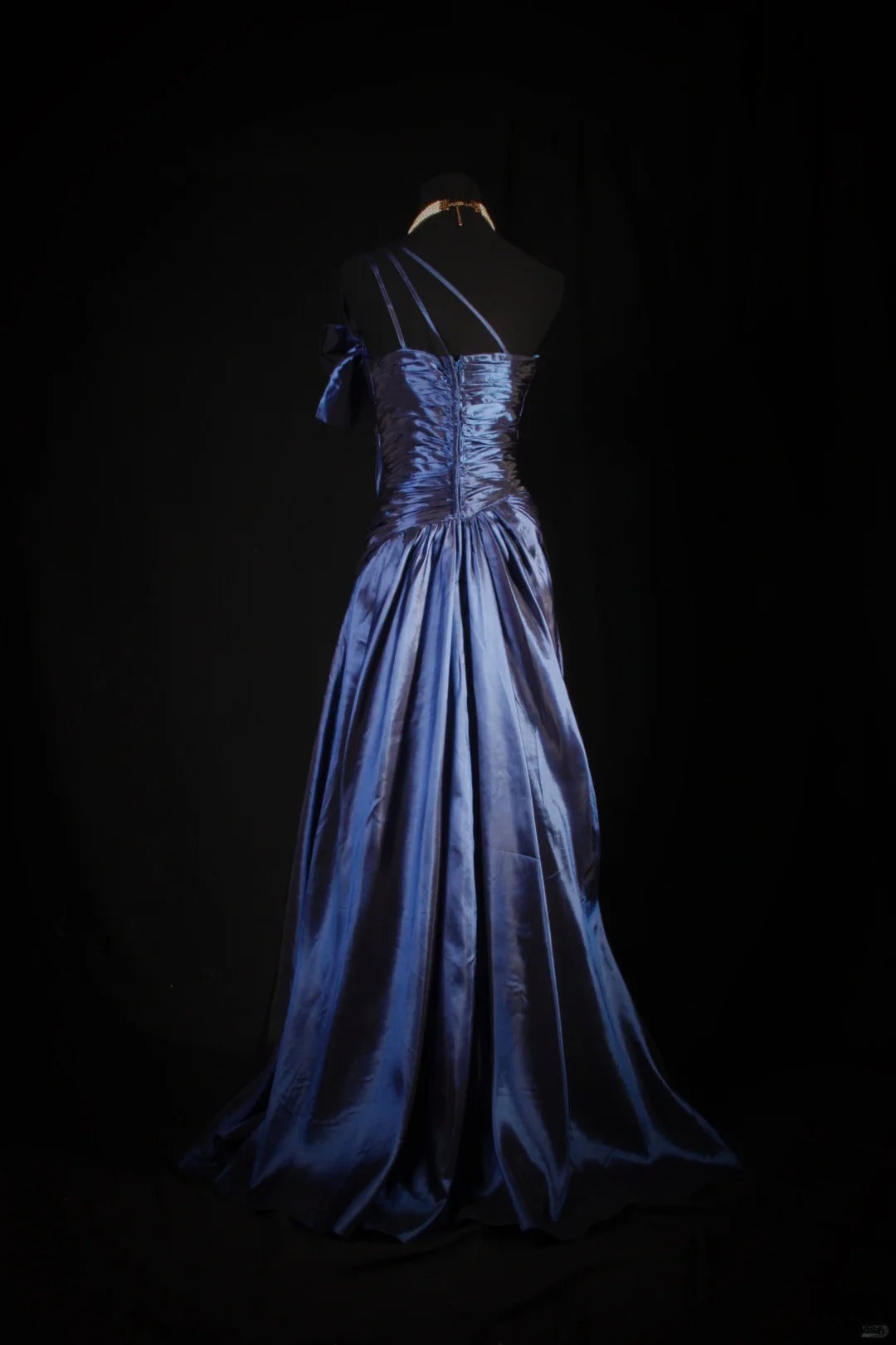 Retro Vintage 1960s Formal A line One Shoulder Fashion Navy Blue Satin With Beads Sleeveless Long Prom Dresses Party Formal Gowns AS120