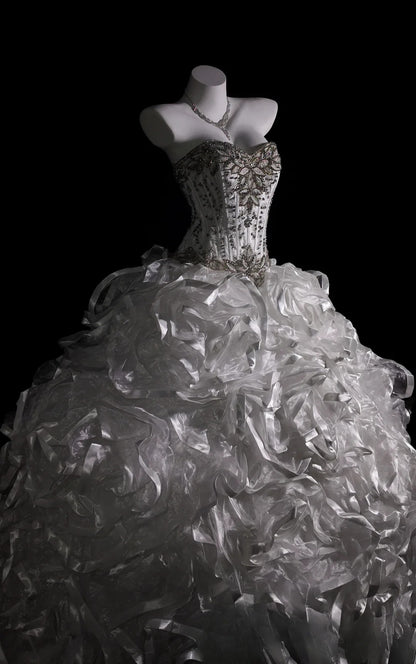 Sweet 16 Dress White Sweetheart Ball Gown With Crystals Beading Sweet Sixteen Dress RB9917