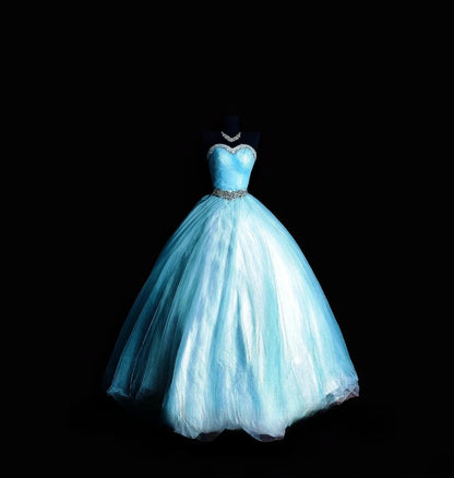 Cute Ball Gown Sweetheart Blue Tulle Long Quinceañera Dress Moda 2000 15 Quinceanera Dresses Ideas Sweet 16 Outfit RB7105