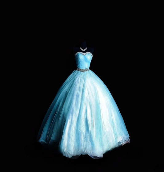 Cute Ball Gown Sweetheart Blue Tulle Long Quinceañera Dress Moda 2000 15 Quinceanera Dresses Ideas Sweet 16 Outfit RB7105