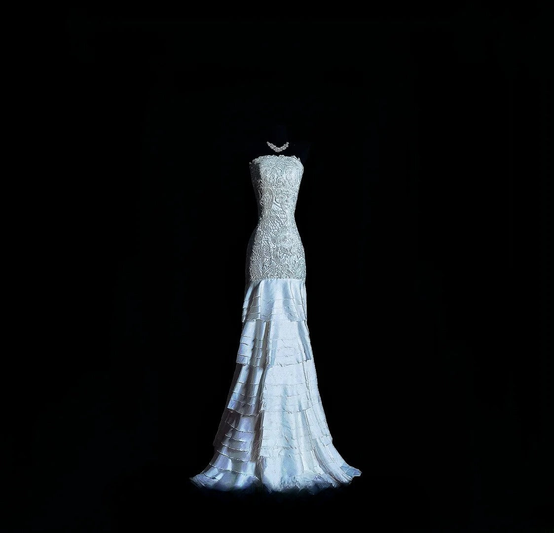 Vintage Mermaid Strapless Light Sky Blue With Appliqued Prom Dress Formal Dress Party Dresses RB7106