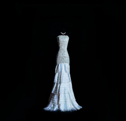 Vintage Mermaid Strapless Light Sky Blue With Appliqued Prom Dress Formal Dress Party Dresses RB7106